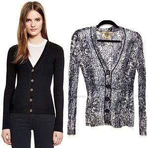 TORY BURCH Linen Knit Snakeskin Print Lightweight Button Up Cardigan Sweater XS